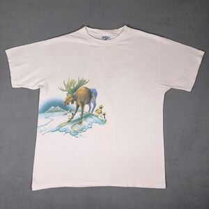 Vintage 92 Caribbean Soul Moose Penguin Oasis Cafe Art T-Shirt XL White Mazzotta